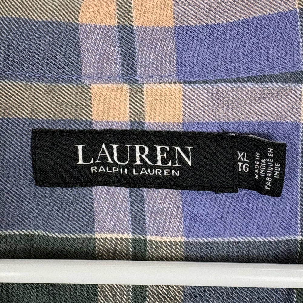 Lauren Ralph Lauren 100% Cotton Lavender, Green & Peach Plaid Button-Up size XL - Picture 3 of 12